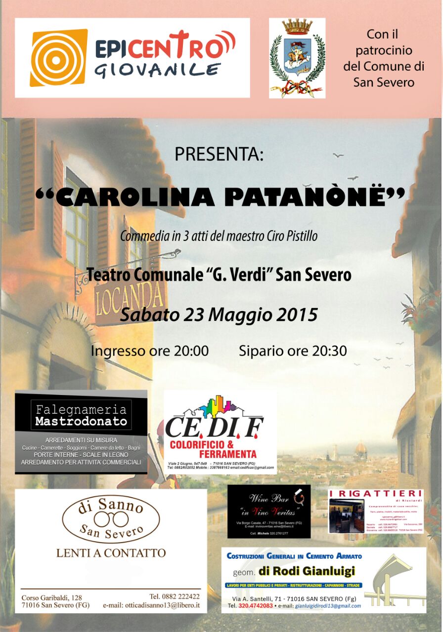 L’Epicentro oggi al Verdi con “Carolina Patanonë”
